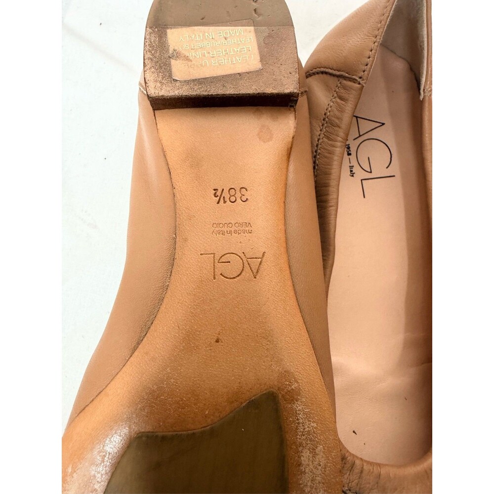 AGL Attilio Giusti Leombruni Monika Tan Leather Tortoise Cap Toe Flats sz 8.5 38 - Picture 2 of 3